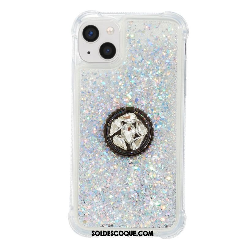 Coque iPhone 15 Plus Paillettes avec Anneau-Support