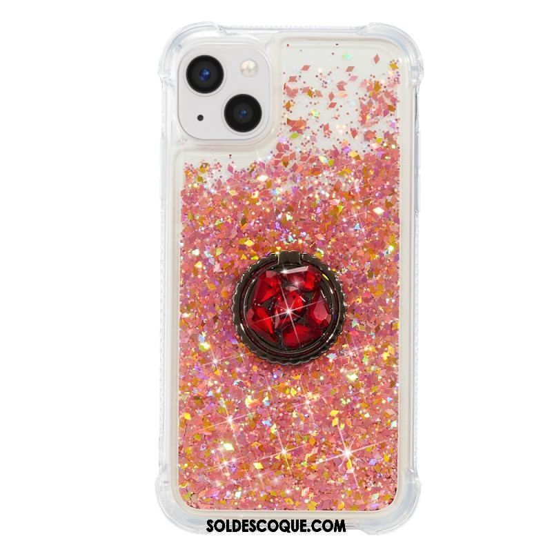 Coque iPhone 15 Plus Paillettes avec Anneau-Support