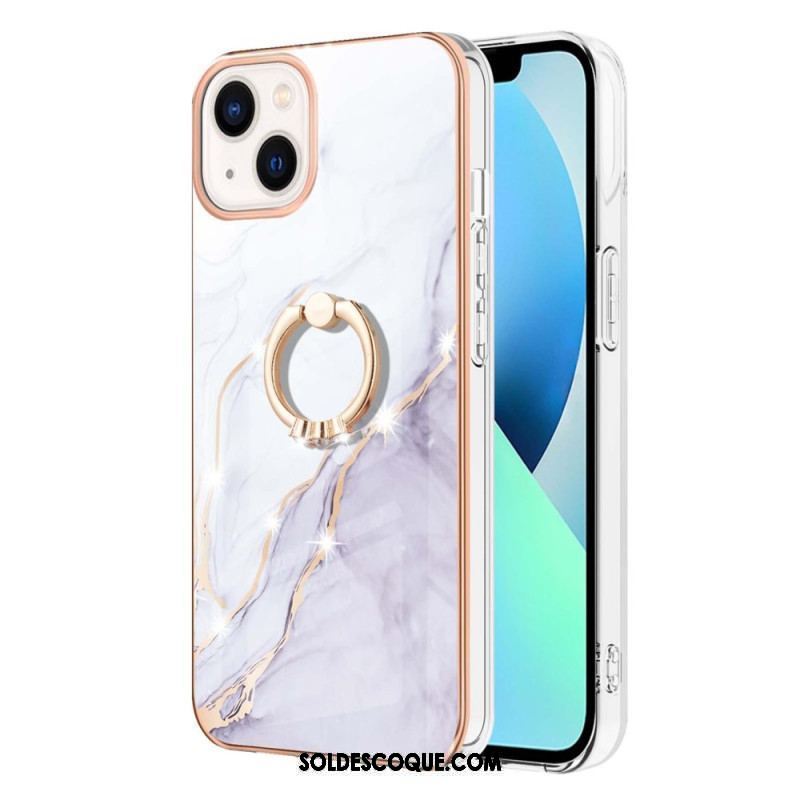 Coque iPhone 15 Plus Style Marbre avec Anneau-Support