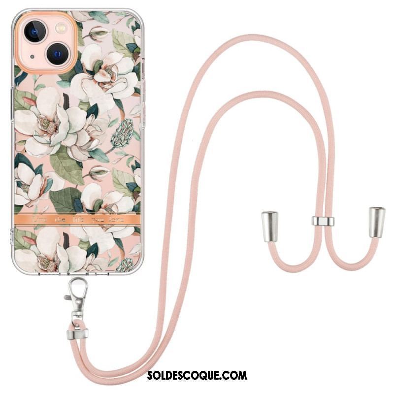 Coque iPhone 15 Plus à Cordon Fleurs