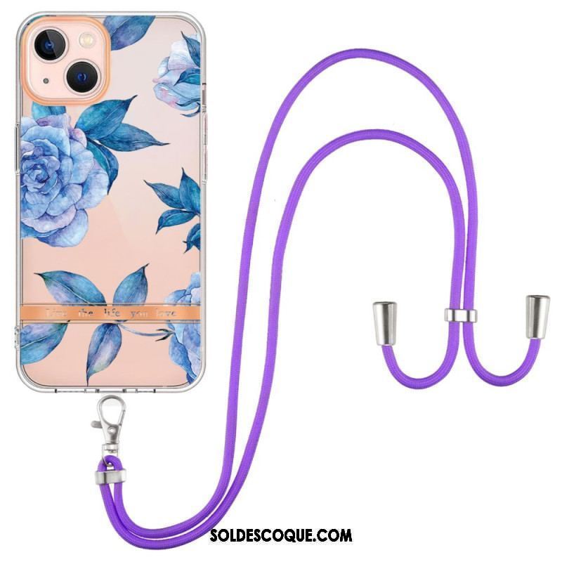 Coque iPhone 15 Plus à Cordon Fleurs