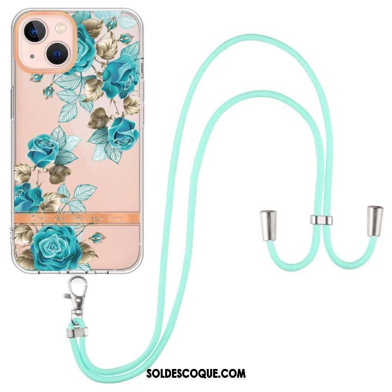 Coque iPhone 15 Plus à Cordon Fleurs