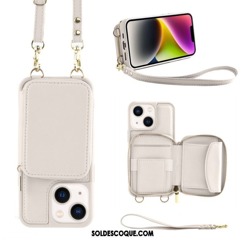 Coque iPhone 15 Porte-Cartes RFID avec Lanière et Bandoulière