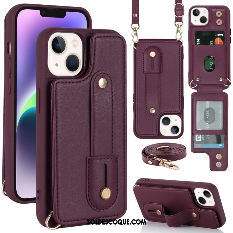 Coque iPhone 15 Porte-Cartes, Support, Sangle et Bandoulière