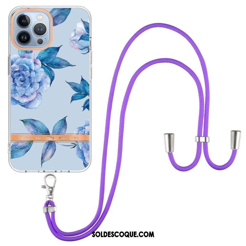 Coque iPhone 15 Pro Max à Cordon Fleurs