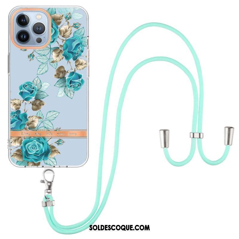 Coque iPhone 15 Pro Max à Cordon Fleurs