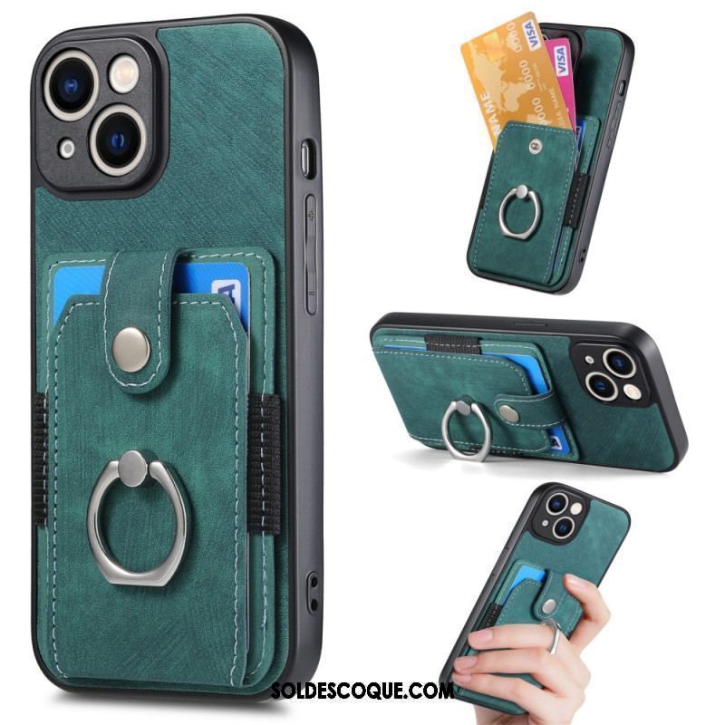 Coque iPhone 15 Vintage avec Anneau-Support et Porte-Cartes