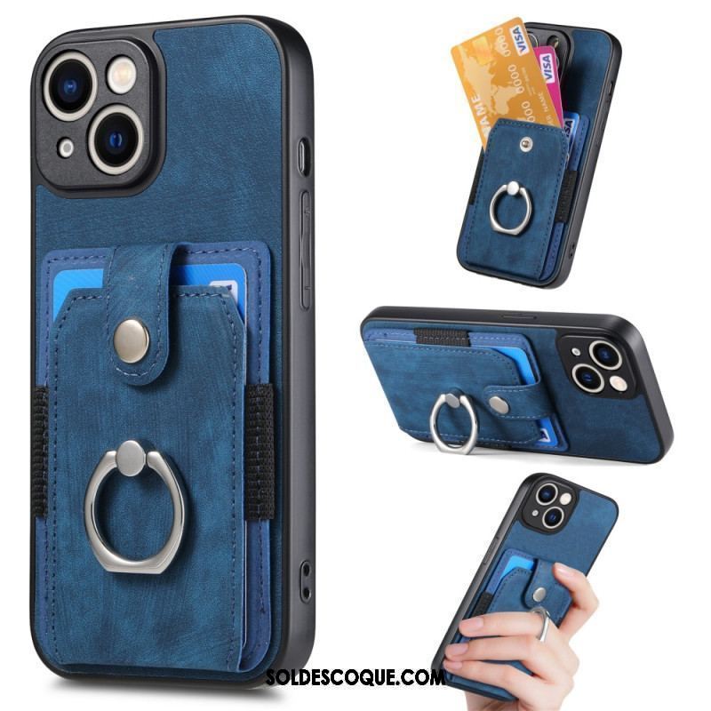 Coque iPhone 15 Vintage avec Anneau-Support et Porte-Cartes