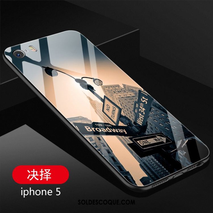 Coque iPhone 5 / 5s Verre Dessin Animé Étui Marque De Tendance Téléphone Portable En Ligne