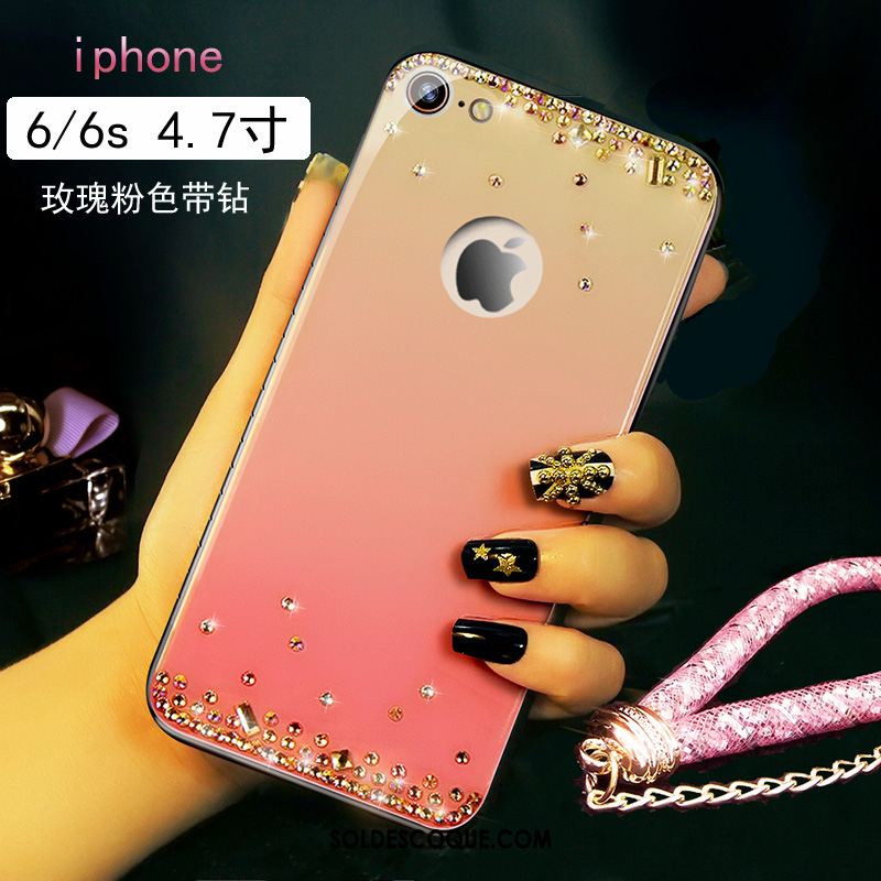 Coque iPhone 6 / 6s Strass Incassable Téléphone Portable Or Rose Verre Pas Cher