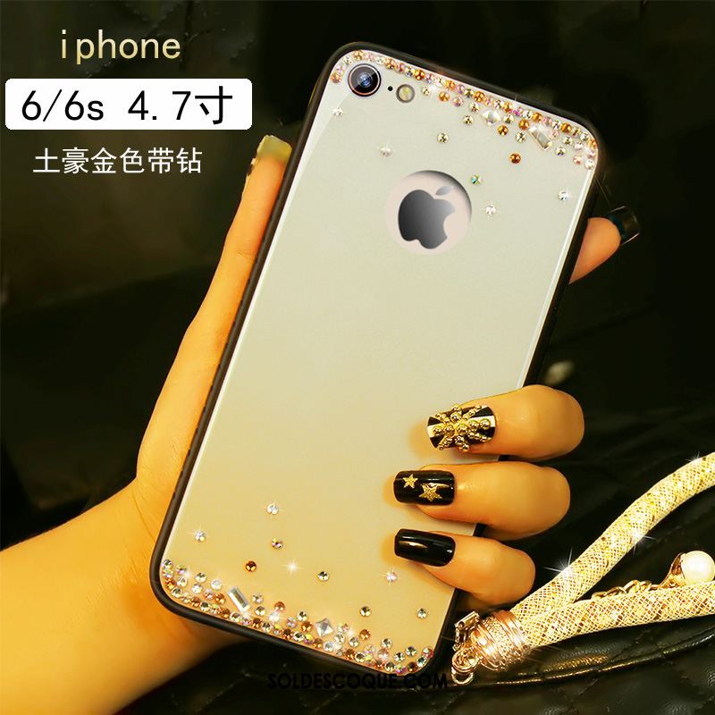 Coque iPhone 6 / 6s Strass Incassable Téléphone Portable Or Rose Verre Pas Cher