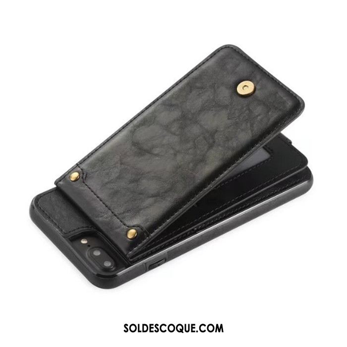 Coque iPhone 7 Plus Détachable Étui En Cuir Sac Carte Gris Téléphone Portable Housse En Ligne