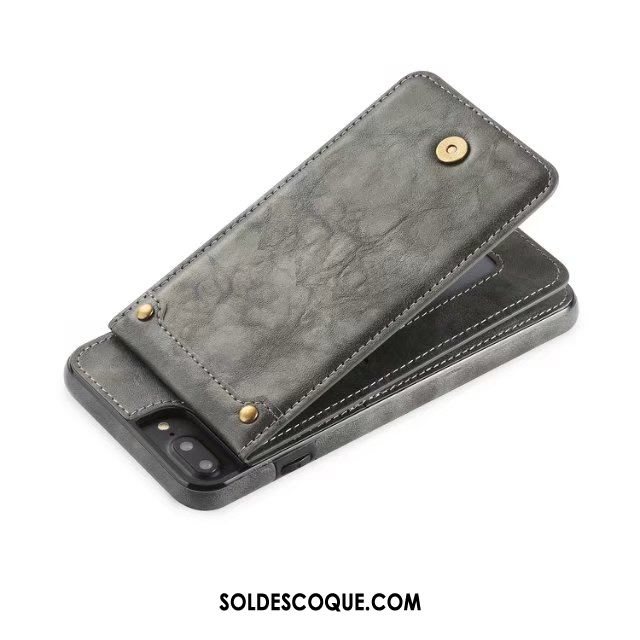 Coque iPhone 7 Plus Détachable Étui En Cuir Sac Carte Gris Téléphone Portable Housse En Ligne