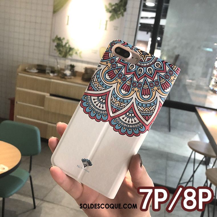 Coque iPhone 7 Plus Gaufrage Étui Floral Rose Étui En Cuir Soldes