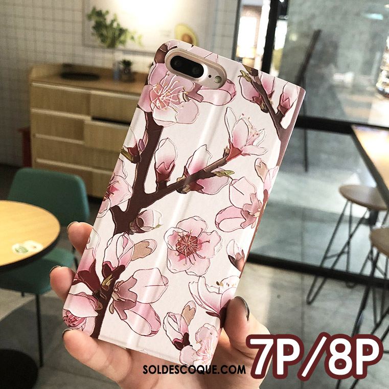 Coque iPhone 7 Plus Gaufrage Étui Floral Rose Étui En Cuir Soldes