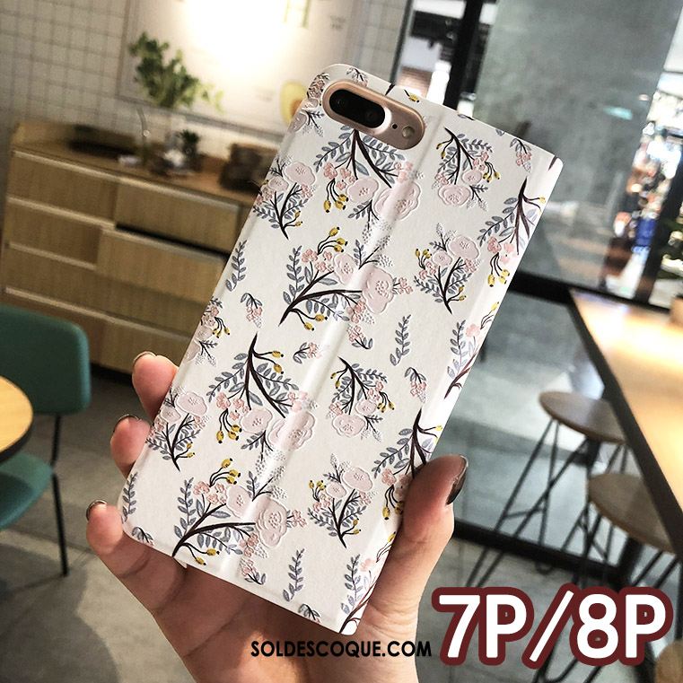 Coque iPhone 7 Plus Gaufrage Étui Floral Rose Étui En Cuir Soldes