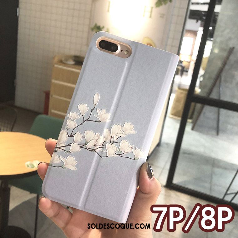 Coque iPhone 7 Plus Gaufrage Étui Floral Rose Étui En Cuir Soldes