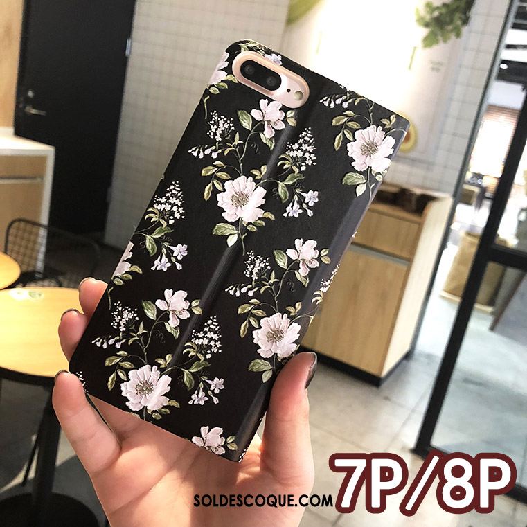 Coque iPhone 7 Plus Gaufrage Étui Floral Rose Étui En Cuir Soldes