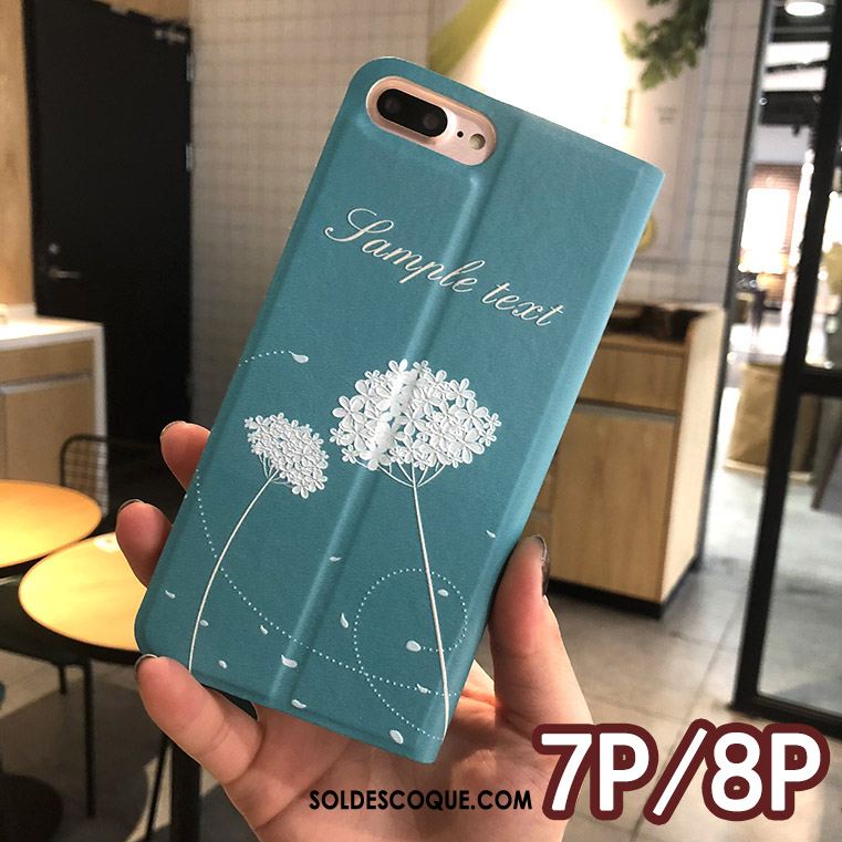 Coque iPhone 7 Plus Gaufrage Étui Floral Rose Étui En Cuir Soldes