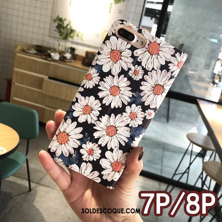 Coque iPhone 7 Plus Gaufrage Étui Floral Rose Étui En Cuir Soldes