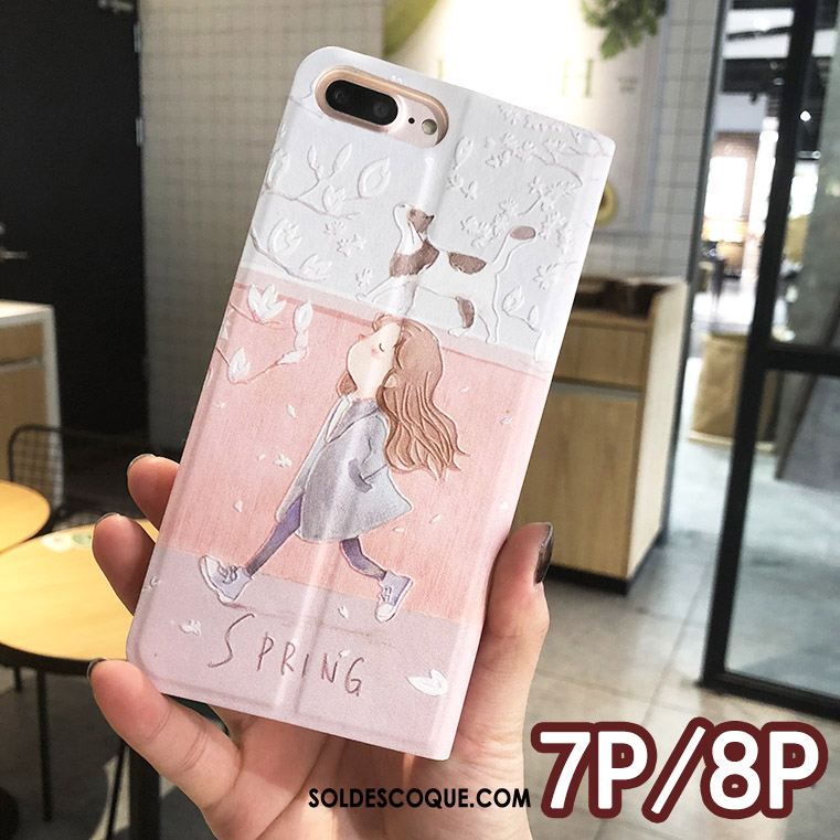 Coque iPhone 7 Plus Gaufrage Étui Floral Rose Étui En Cuir Soldes