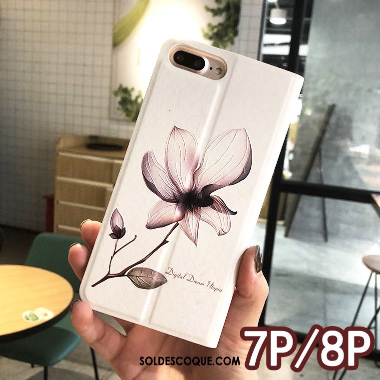 Coque iPhone 7 Plus Gaufrage Étui Floral Rose Étui En Cuir Soldes