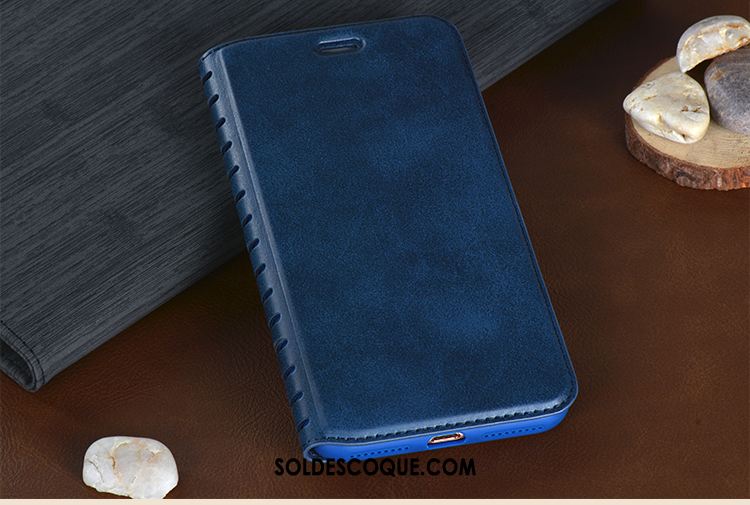 Coque iPhone 7 Plus Incassable Cuir Véritable Bleu Étui Tout Compris Soldes