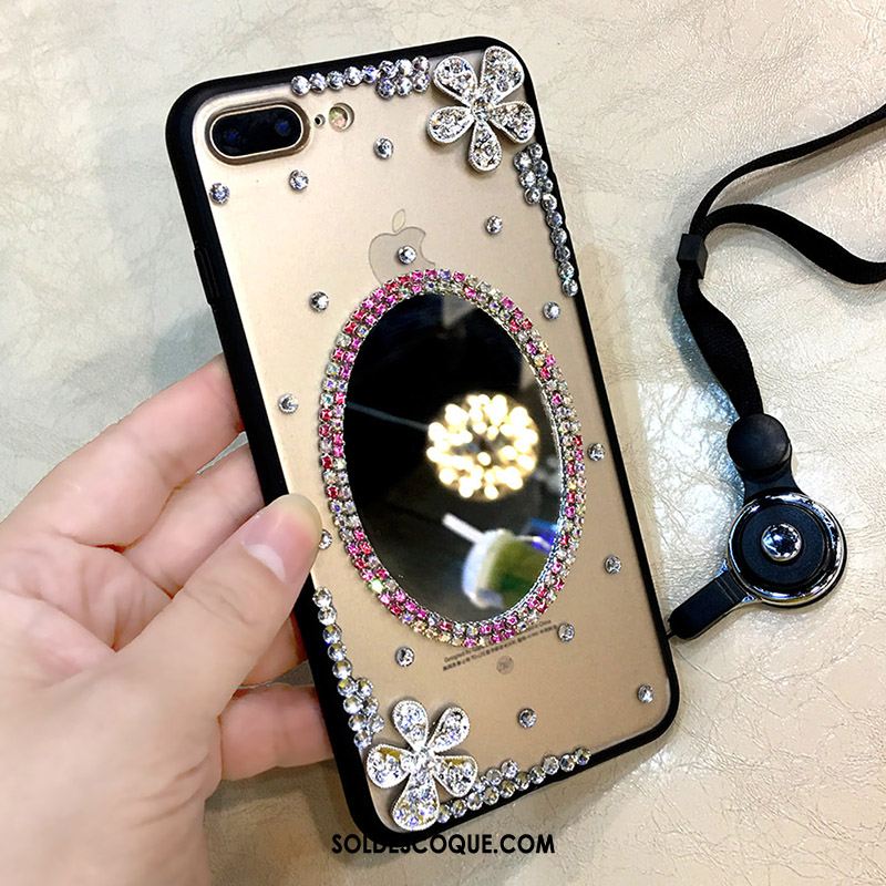 Coque iPhone 7 Plus Or Étui Protection Ornements Suspendus Strass Pas Cher