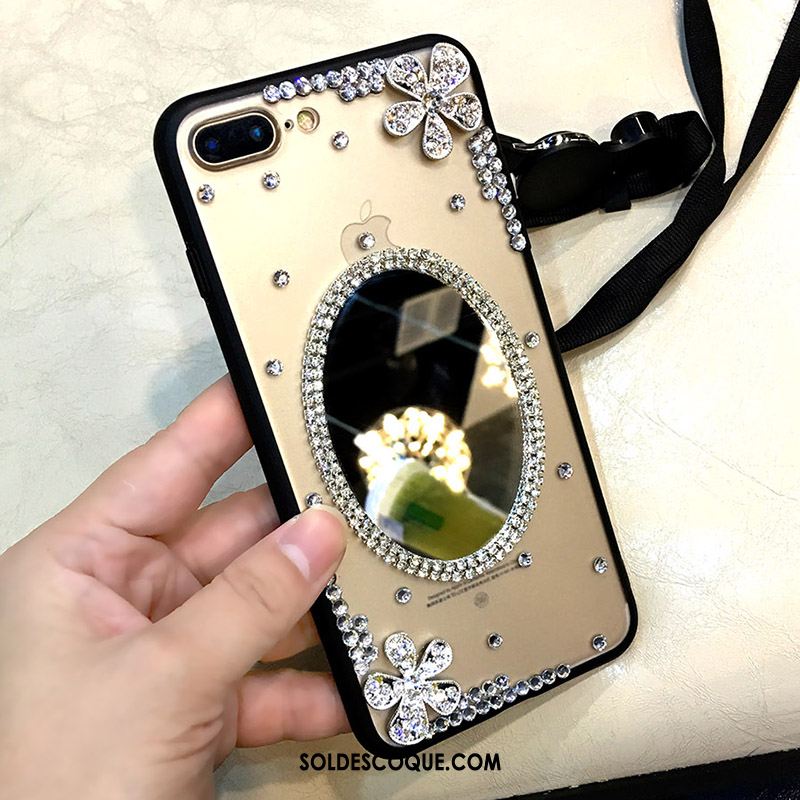 Coque iPhone 7 Plus Or Étui Protection Ornements Suspendus Strass Pas Cher