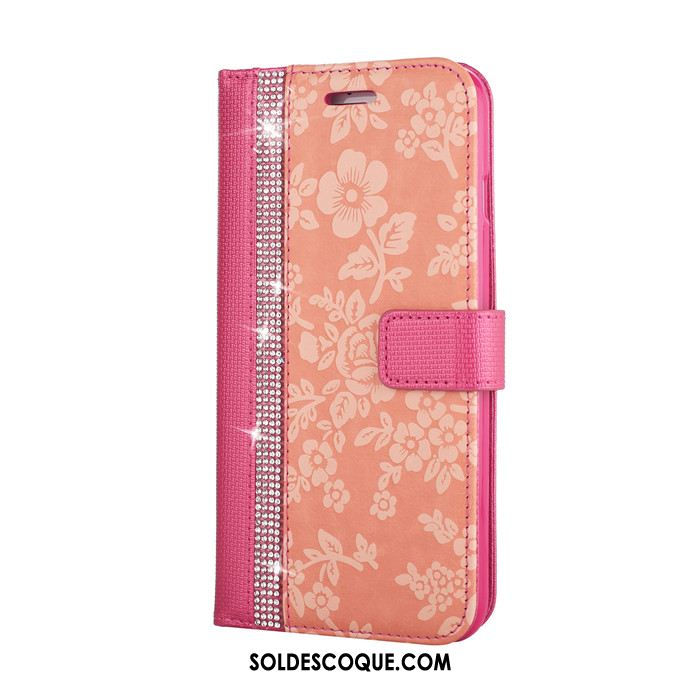 Coque iPhone 7 Plus Portefeuille Rouge Étui En Cuir Ornements Suspendus Fleurs France