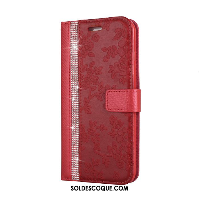 Coque iPhone 7 Plus Portefeuille Rouge Étui En Cuir Ornements Suspendus Fleurs France