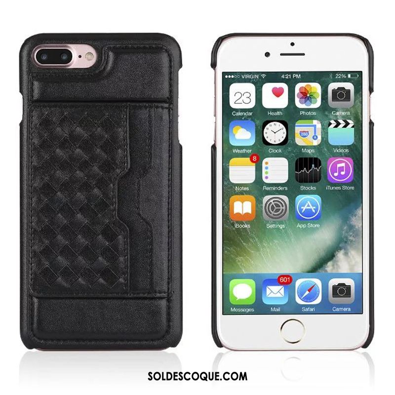 Coque iPhone 7 Plus Support Tissage Portefeuille Étui En Cuir Gris Soldes