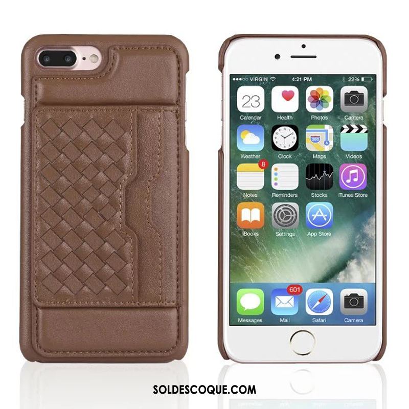 Coque iPhone 7 Plus Support Tissage Portefeuille Étui En Cuir Gris Soldes