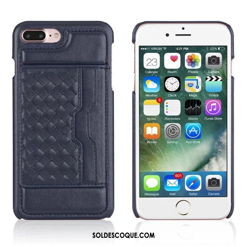 Coque iPhone 7 Plus Support Tissage Portefeuille Étui En Cuir Gris Soldes