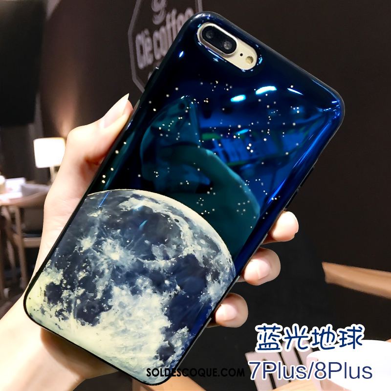 Coque iPhone 7 Plus Téléphone Portable Miroir Fluide Doux Souriant Bleu Pas Cher