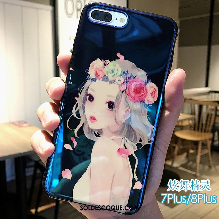 Coque iPhone 7 Plus Téléphone Portable Miroir Fluide Doux Souriant Bleu Pas Cher