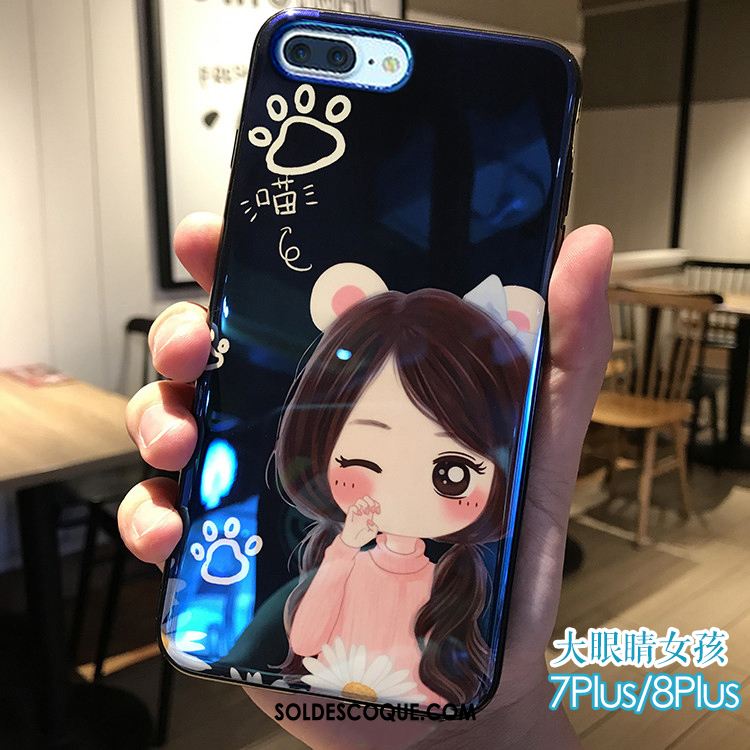 Coque iPhone 7 Plus Téléphone Portable Miroir Fluide Doux Souriant Bleu Pas Cher