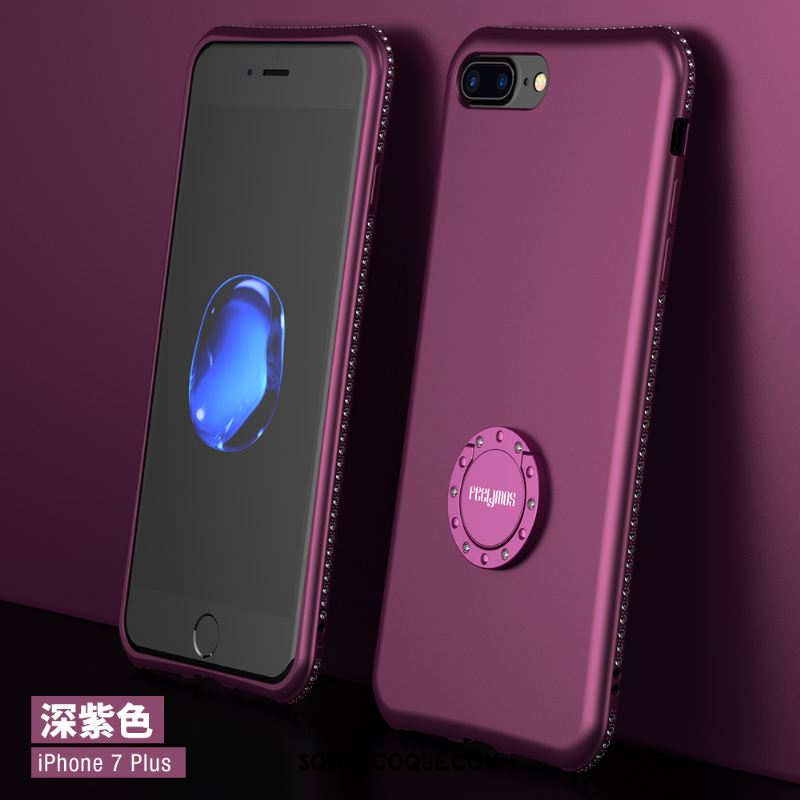 Coque iPhone 7 Plus Téléphone Portable Violet Strass Tendance Luxe Soldes