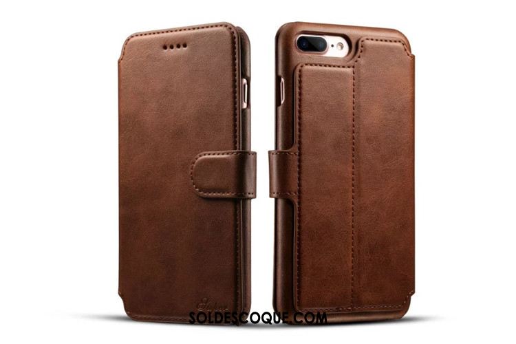 Coque iPhone 7 Plus Étui Carte Cuir Véritable Protection Portefeuille Soldes