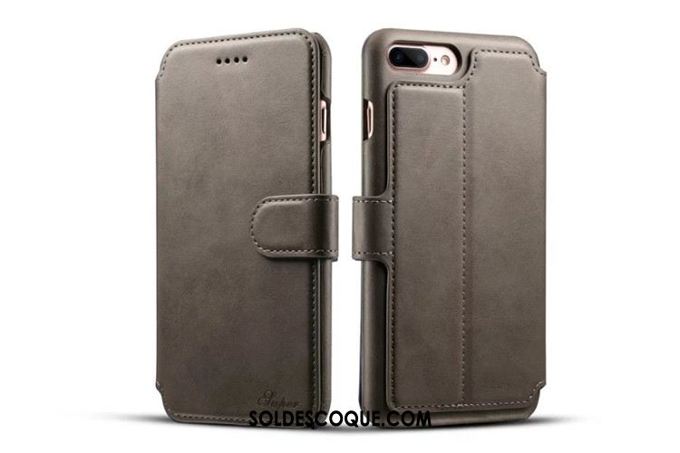 Coque iPhone 7 Plus Étui Carte Cuir Véritable Protection Portefeuille Soldes