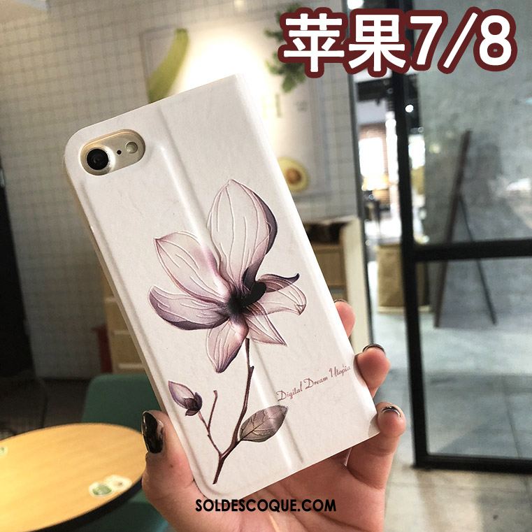 Coque iPhone 8 Floral Gaufrage Protection Étui Étui En Cuir Pas Cher