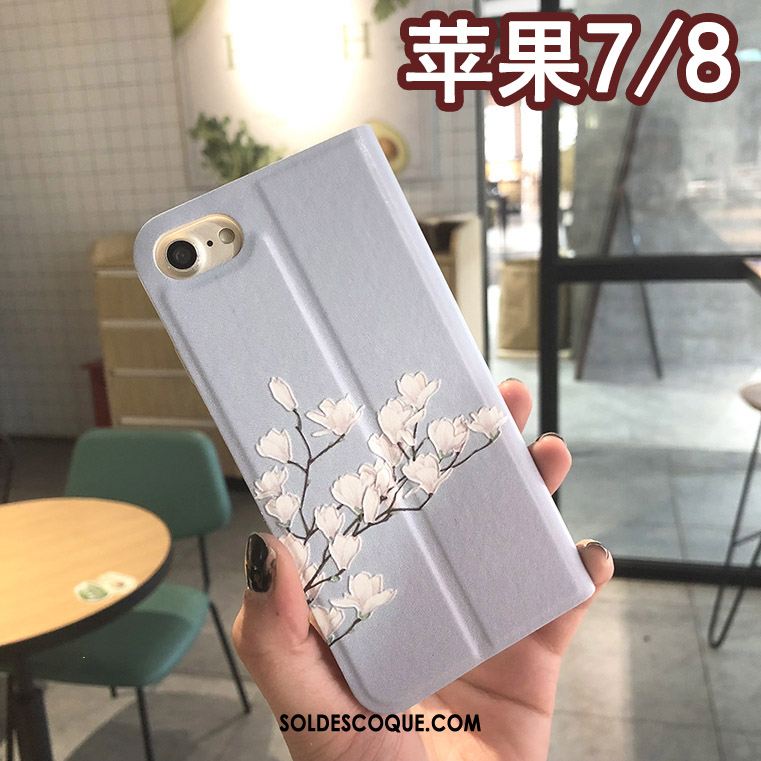 Coque iPhone 8 Floral Gaufrage Protection Étui Étui En Cuir Pas Cher