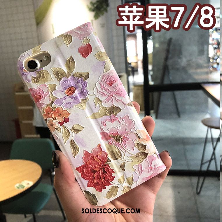 Coque iPhone 8 Floral Gaufrage Protection Étui Étui En Cuir Pas Cher