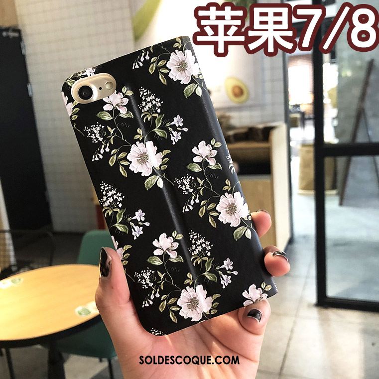 Coque iPhone 8 Floral Gaufrage Protection Étui Étui En Cuir Pas Cher