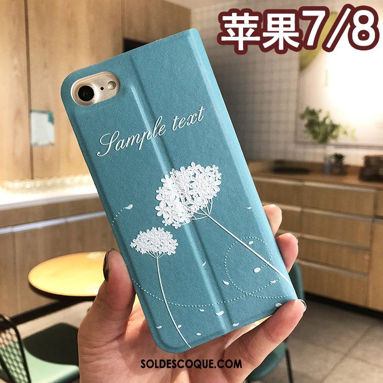 Coque iPhone 8 Floral Gaufrage Protection Étui Étui En Cuir Pas Cher