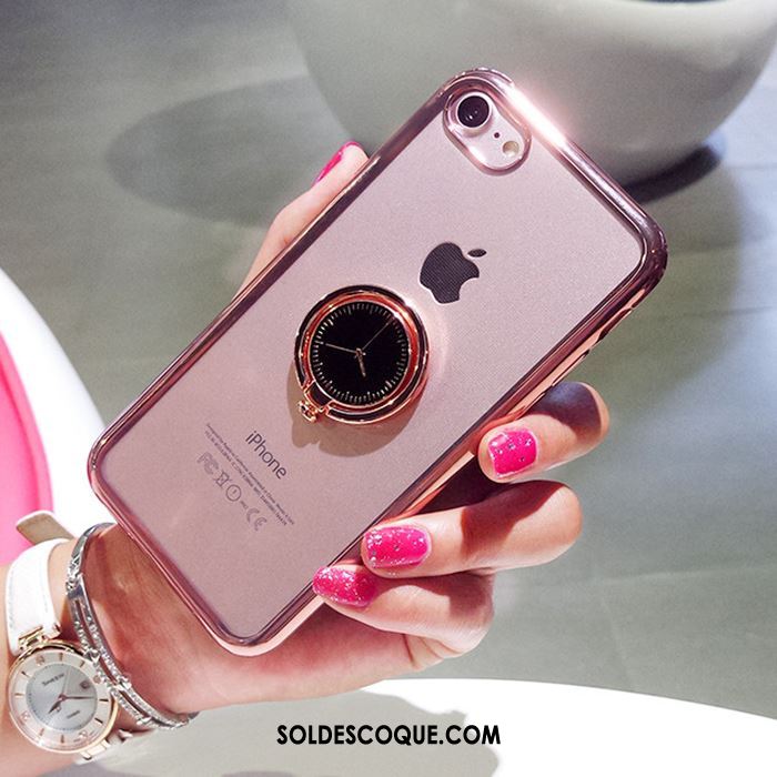 Coque iPhone 8 Incassable Or Rose Cou Suspendu Transparent Anneau Housse Pas Cher