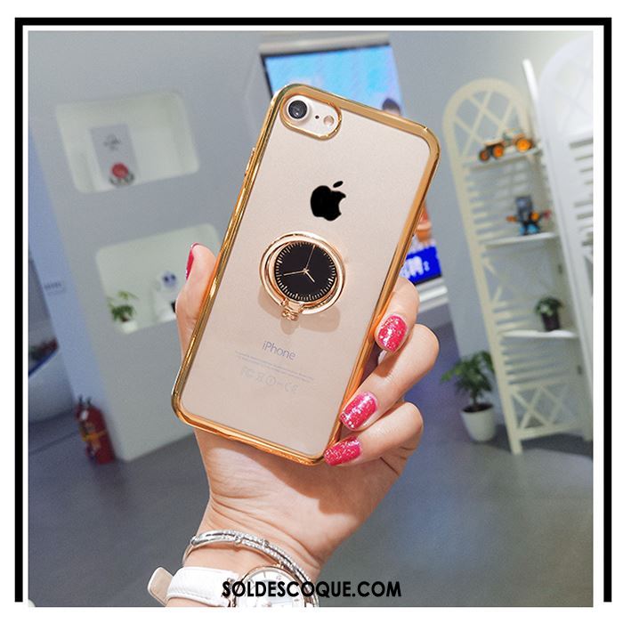 Coque iPhone 8 Incassable Or Rose Cou Suspendu Transparent Anneau Housse Pas Cher