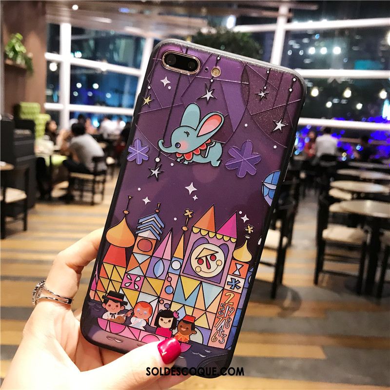 Coque iPhone 8 Plus Amoureux Dessin Animé Étui Violet Gaufrage Housse En Ligne