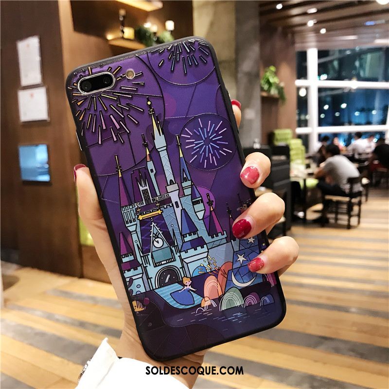 Coque iPhone 8 Plus Amoureux Dessin Animé Étui Violet Gaufrage Housse En Ligne