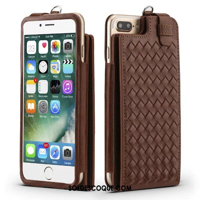 Coque iPhone 8 Plus Modèle Fleurie Étui Tissage Cou Suspendu Étui En Cuir Pas Cher